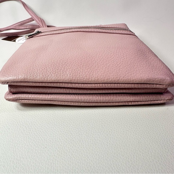 NEW Women's Gianni Bernini Pink Rose Triple Zip Dasher Leather Crossbody - Picture 10 of 12